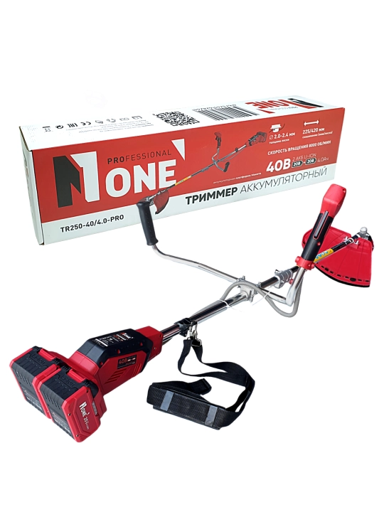 Akkumulyatorli trimmer NUMBER ONE TR250-40/4.0-PRO, cho‘tkasiz, gazonokosilka, 40 V, 4.0Ah