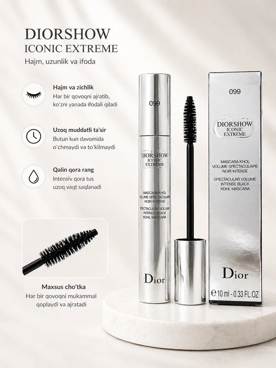 Dior Diorshow Iconic Extreme kipriklar uchun tush, 099 Intense Black, 10 ml