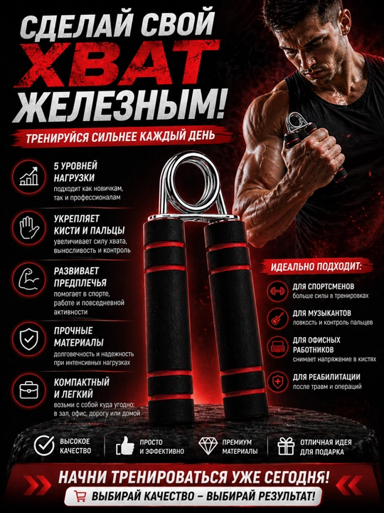 Регулируемый кистевой эспандер 5–60 кг для тренировки хвата и силы предплечий