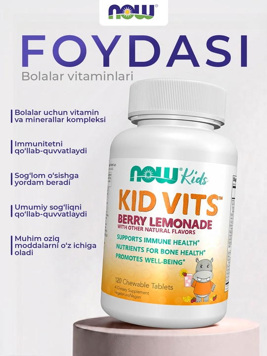 NOW Foods Bolalar multivitamini, limonad ta’mi, 120 ta tabletka - o‘sish uchun vitaminlar