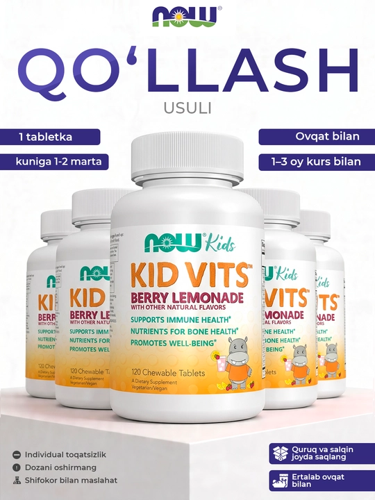NOW Foods Bolalar multivitamini, limonad ta’mi, 120 ta tabletka - o‘sish uchun vitaminlar