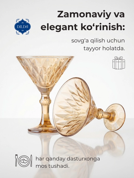 Martini va fujer to'plami, shishali, 6 dona, sharbat va shirinliklar uchun