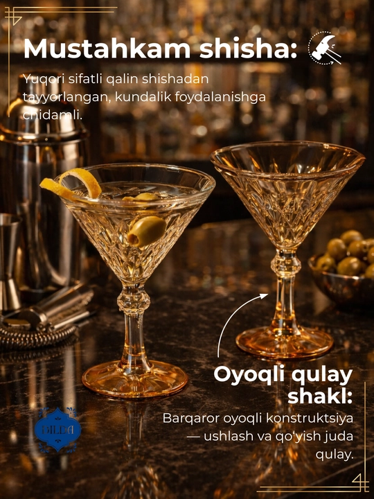 Martini va fujer to'plami, shishali, 6 dona, sharbat va shirinliklar uchun