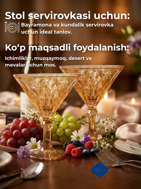 Martini va fujer to'plami, shishali, 6 dona, sharbat va shirinliklar uchun