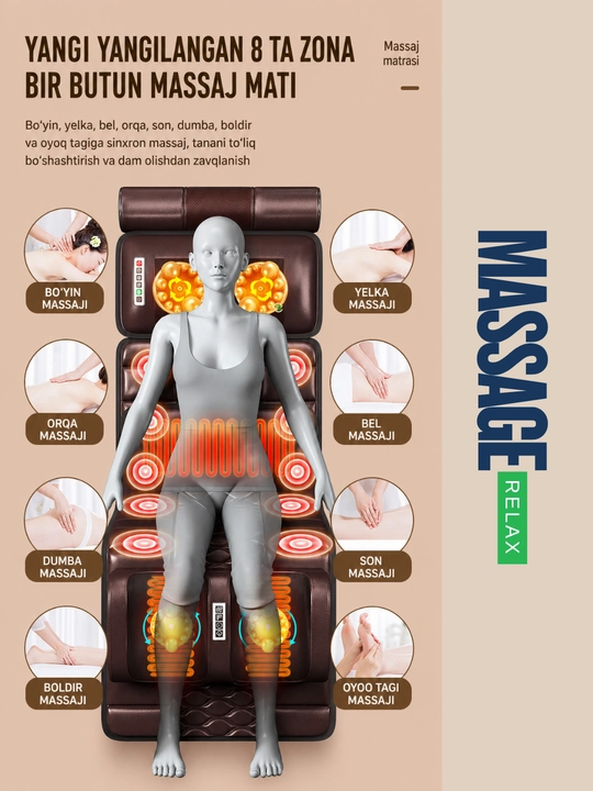 Premium massaj matras 5/1 – to‘liq tana massaji, isitish va havo yostiqchali