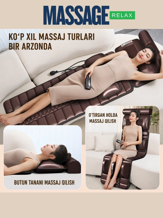 Premium massaj matras 5/1 – to‘liq tana massaji, isitish va havo yostiqchali