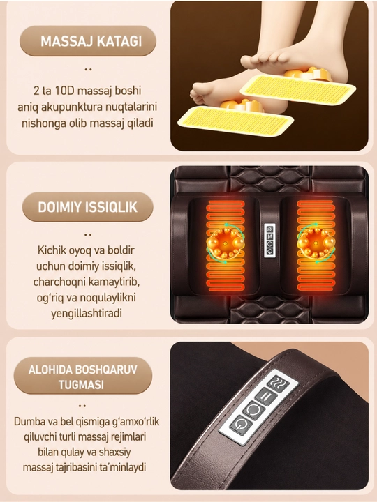 Premium massaj matras 5/1 – to‘liq tana massaji, isitish va havo yostiqchali