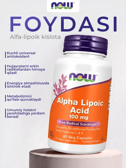 NOW Foods, Alfa lipolik kislota, 100 mg, 60 ta kapsula