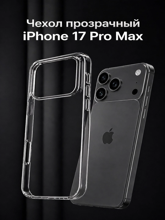 Чехол iPhone 14, 15, 16, 17 Pro, Max, Air, Plus прозрачный
