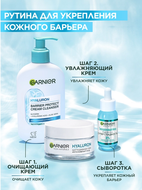 Garnier Очищающий крем  с гиалуроновой кислотой и алоэ вера, 250мл