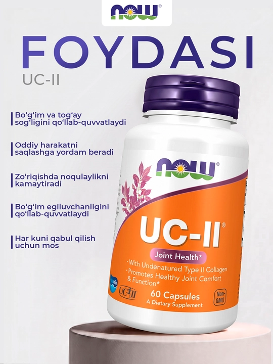 NOW Foods UC-II kollageni, bo‘g‘imlar salomatligi uchun, 40 mg, 60 kapsula