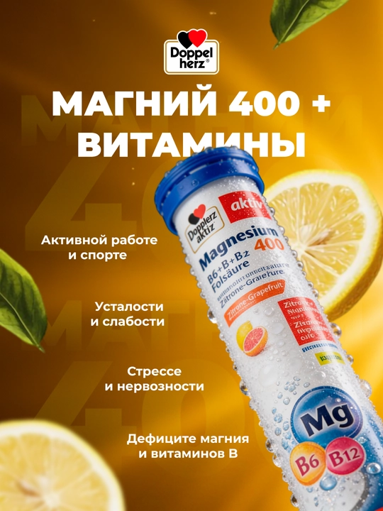 Доппельгерц Актив Магний 400 + Витамины группы-B шипучие таблетки №15
