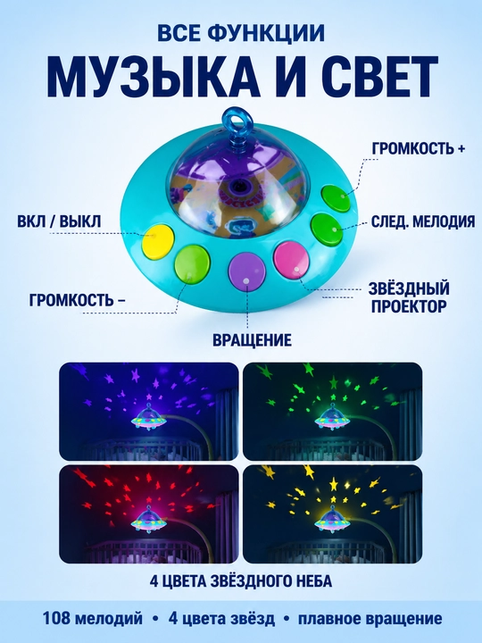 Musiqali mobil: yangi tug'ilgan chaqaloqlar uchun beshik va lulka karuseli, mini proyektor