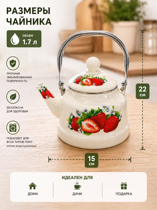 Emalli choynak 1.7L oshxona uchun qulay choy damlash qaynatuvchi
