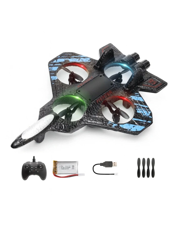 Самолет-дрон радиоуправляемый Fighter с 360° трюками и яркой RGB-подсветкой