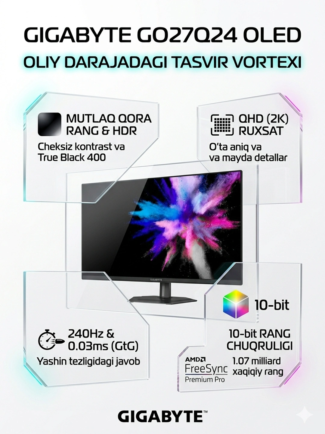 Игровой монитор Gigabyte G027Q24 OLED 2K 240Hz 0.03ms G-Sync Compatible Pro Gaming за 8270000 сум по лучшей цене. Uzum Market