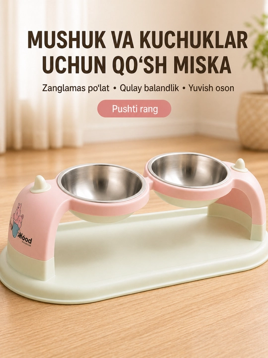Миска для кошек и собак на подставке, металлическая кормушка из нержавеющей стали - 