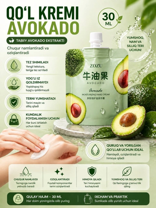 Qol kremi 3 xil mevali 30 ml namlovchi yumshatuvchi hidli krem kundalik foydalanish - 