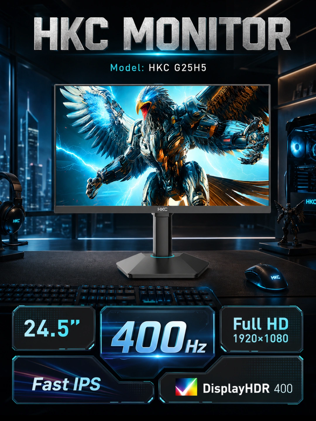 Игровой монитор HKC G25H5 - 24,5 дюйма, IPS, 400 Гц, DisplayHDR 400, 1 мс, гарантия 1 год за 3099000 сум со скидкой 44%. Uzum Market