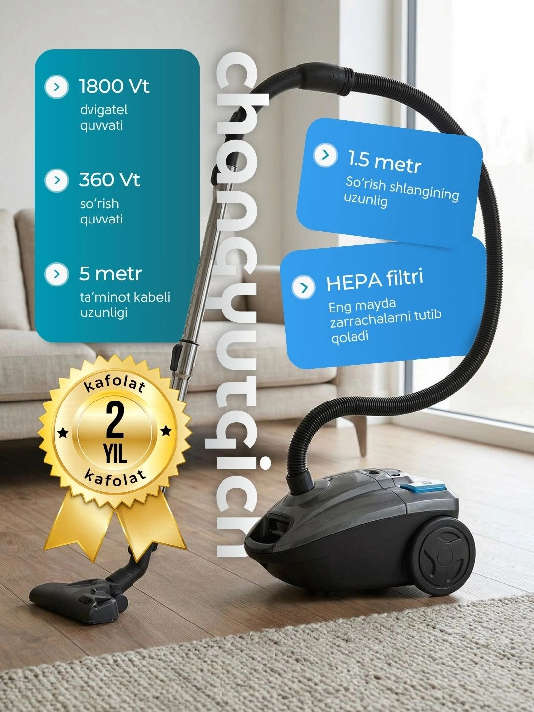 Пылесос Midea 5516 MVC5516-G мешковой 2000Вт 5 л мощный для дома за 1199000 сум со скидкой 40%. Uzum Market