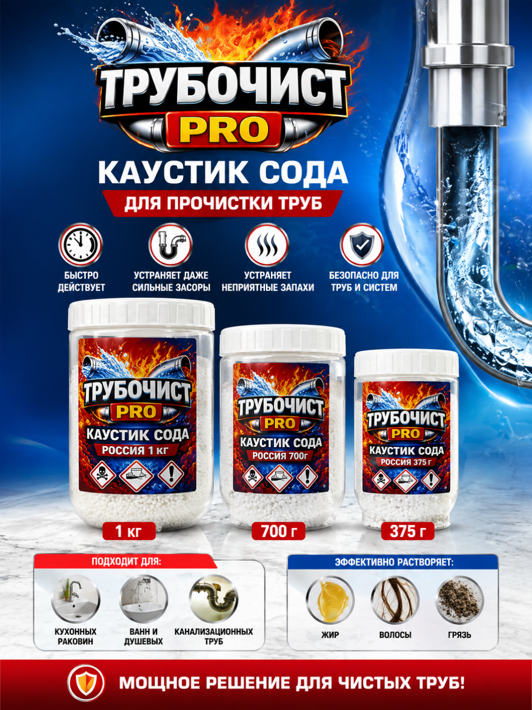 Trubochist PRO kaustik soda granulasi – quvurlarni tozalash vositasi - 
