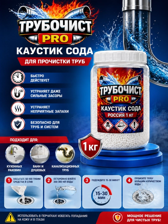 Trubochist PRO kaustik soda granulasi – quvurlarni tozalash vositasi