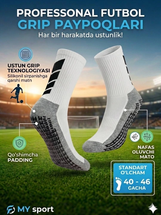 Professional futbol gedra– Sirpanishga qarshi silikonli sport paypog'i - 
