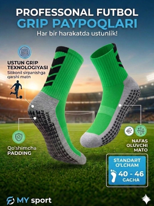 Professional futbol gedra– Sirpanishga qarshi silikonli sport paypog'i - 