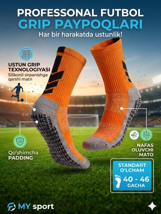 Professional futbol gedra– Sirpanishga qarshi silikonli sport paypog'i - 