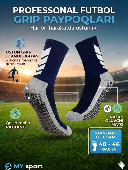 Professional futbol gedra– Sirpanishga qarshi silikonli sport paypog'i - 