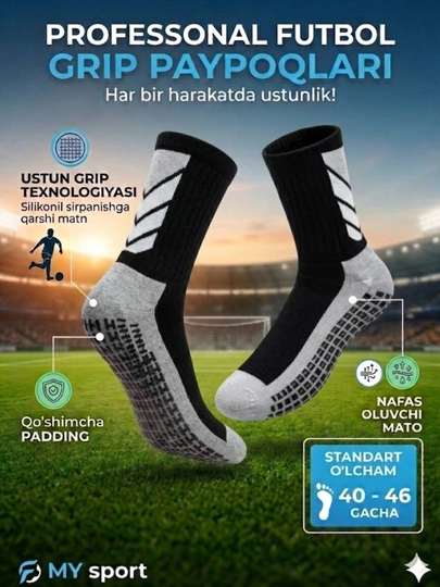 Professional futbol gedra– Sirpanishga qarshi silikonli sport paypog'i - 
