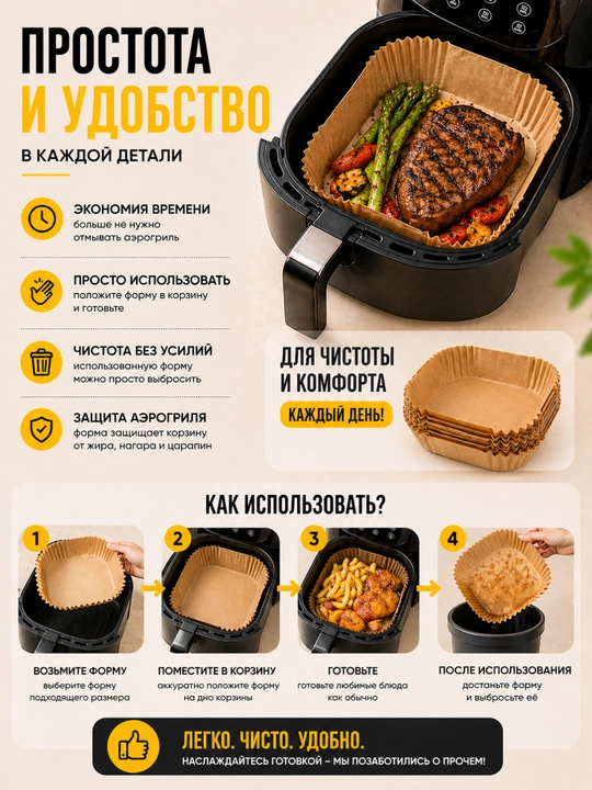 Pergament qog‘oz, aerogrill va frityurnitsa uchun qog‘oz shakllar, 50/100 dona