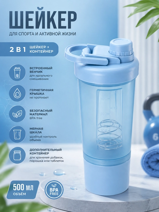 Protein uchun sheyker, shaker proteinli ichimliklar uchun, suv shishasi, 600 ml
