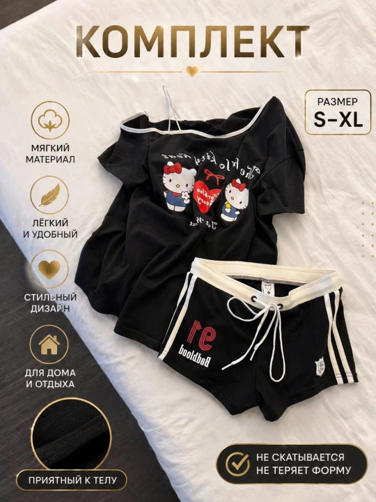 Hello kitty mayka shortikli to'plam, qizlar uchun qulay sport stil to'plam, ayollar pijama