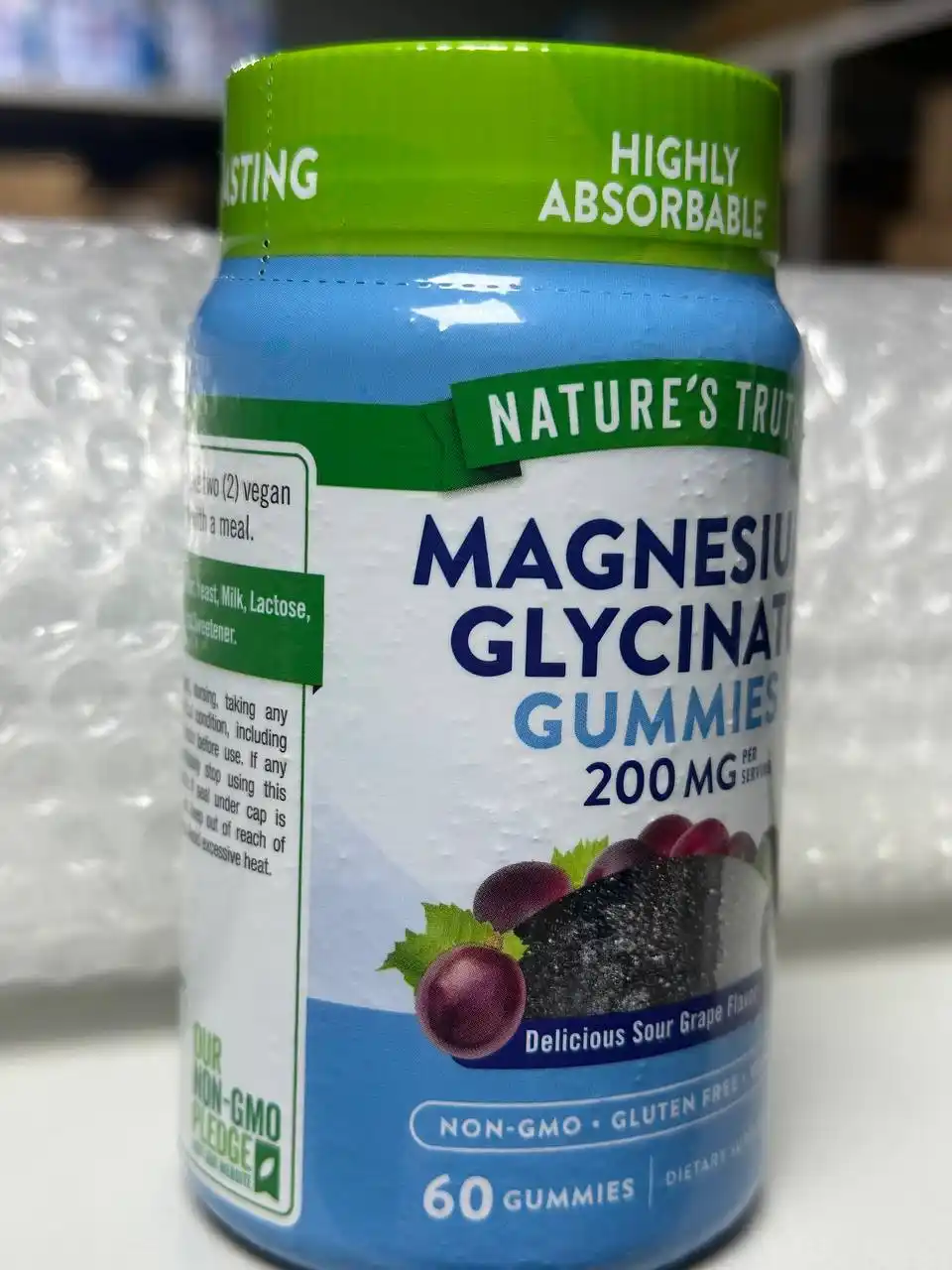 Magniy Glitsinat Nature's Truth, asab tizimi va xotirjam uyqu uchun marmeladlar