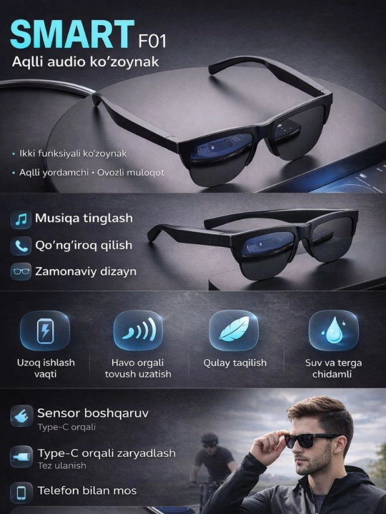 F-01 VA XG89 Bluetooth Smart Audio Glasses — сочетание технологий и стиля