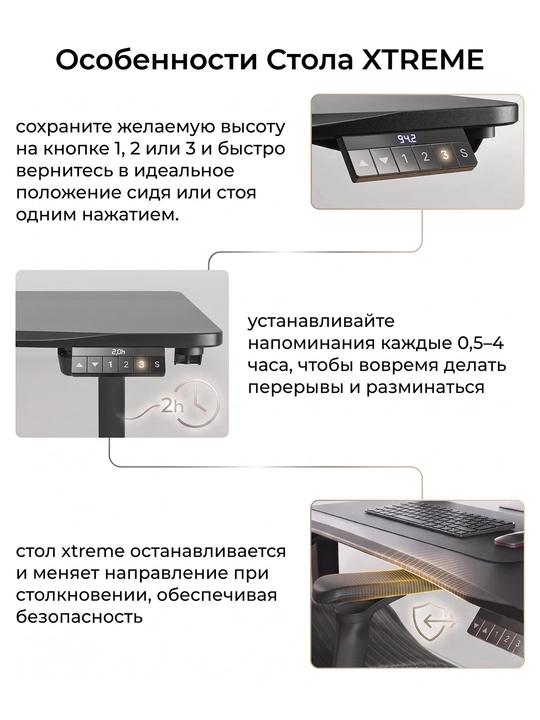 Игровой стол AndaSeat Xtreme E Smart Desk, электрорегулировка высоты, 120/140/160x73 см