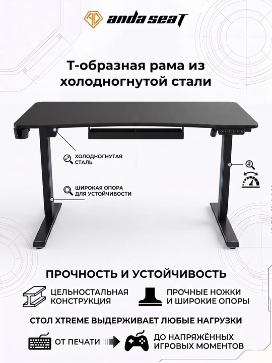 Игровой стол AndaSeat Xtreme Smart Desk, электрорегулировка высоты, 140/180/200x73 см