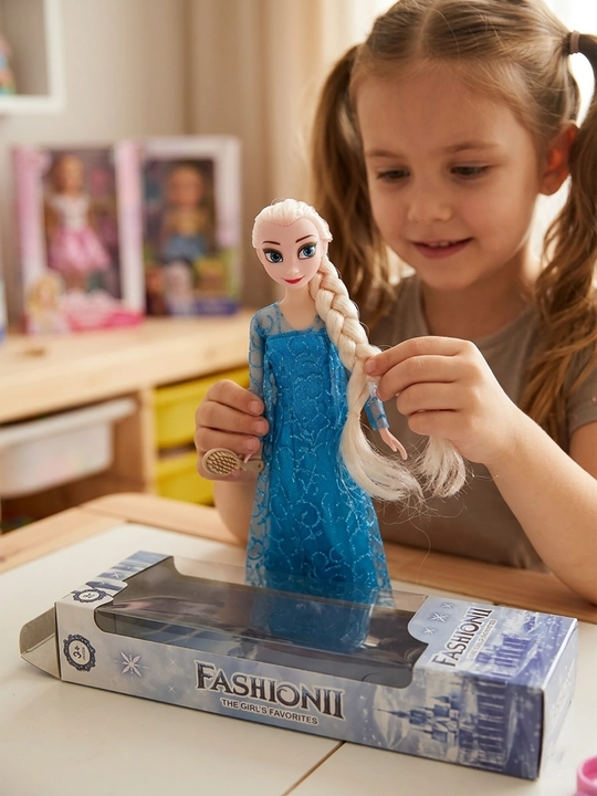 Fashionii ko'k ko'ylakli uzun o'rimli qo'g'irchoq 3+ No.Dx08 - 