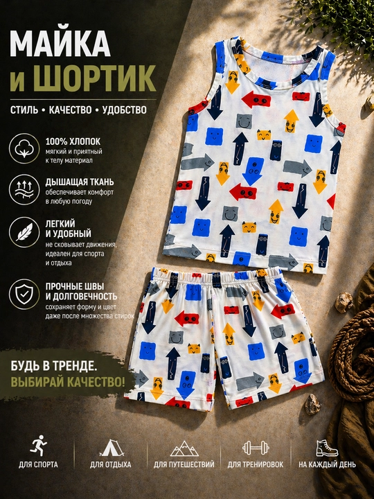 Комплект для детей – майка и шорты, 2-11 лет, лёгкий и удобный