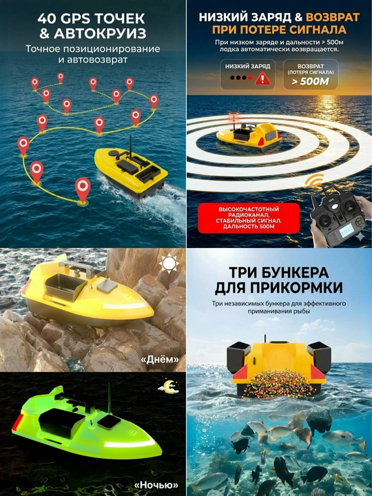 GPS navigatsiyali baliq ovlash uchun prikormka kemasi V802 Pro