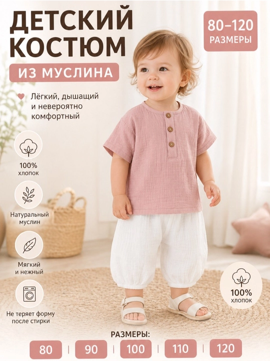 Детский костюм из муслина (футболка и шорты - 