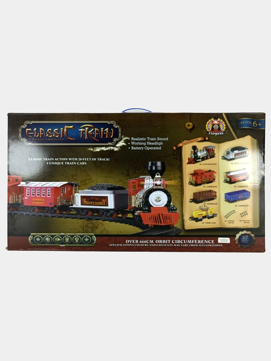 Classic Train temir yo'l to'plami parovoz va ovoz bilan 6+