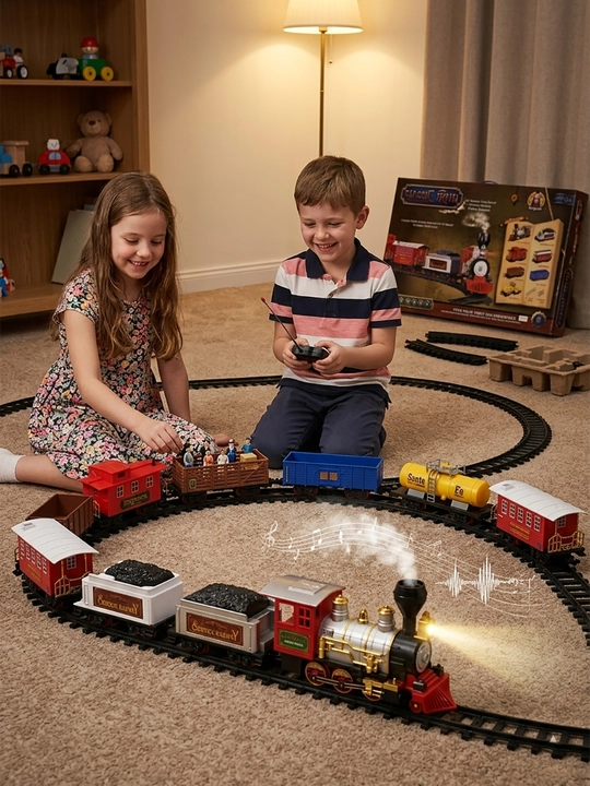 Classic Train temir yo'l to'plami parovoz va ovoz bilan 6+ - 
