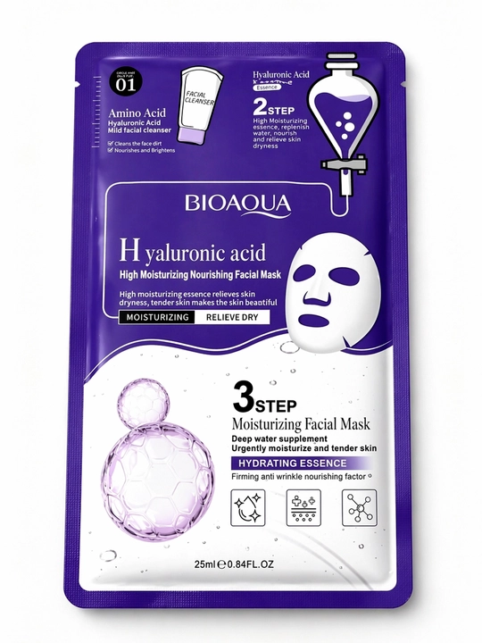 Gialuron kislotasi niqobi, aloe bilan, 3 tasi 1 da - 