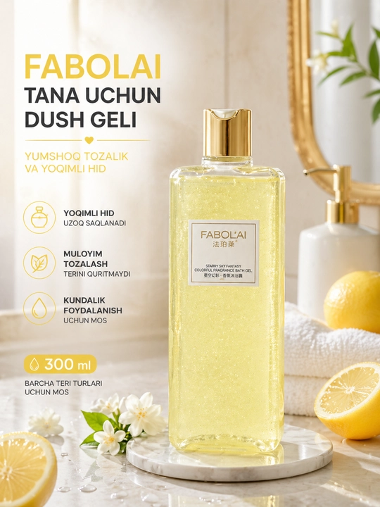 FABOL'AI hidli dush geli, kundalik foydalanish uchun, terini tozalaydi, 500 mla
