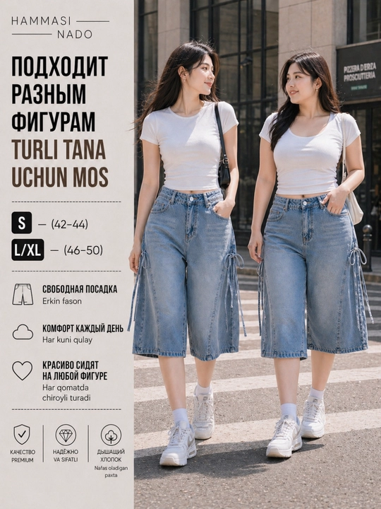 Ayollar jinsi shorti, yozgi baggy short, bermuda, kapri, kyulot oversize Y2K