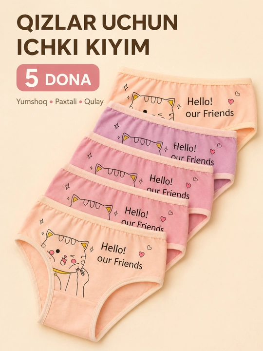Qiz bolalar uchun trusiklar, to'plami 5 dona, paxtali bolalar ichki kiyimi, yumshoq to'plam - 