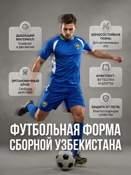 Футбольная форма сборной Узбекистана 2026, (Размеры, S, M, L, XL, XXL) белая, синяя
