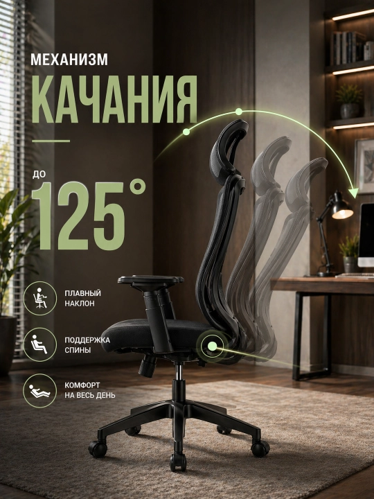 Кресло для работы за компьютером Lunesso, офисное, на колесиках, с мягким сиденьем